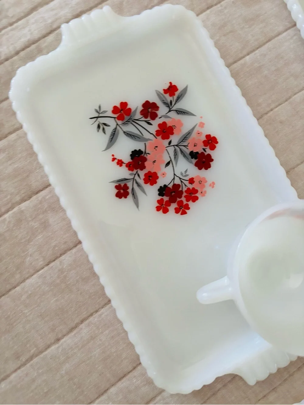 Anchor Milk Glass Snack Set Primrose Pattern